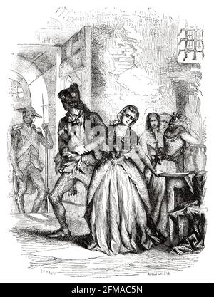 Madame Roland (1754-1793) è detenuto per la sua prigionia. Francia. Illustrazione del vecchio XIX secolo incisa da Histoire de la Revolution Francaise 1876 di Jules Michelet (1798-1874) Foto Stock