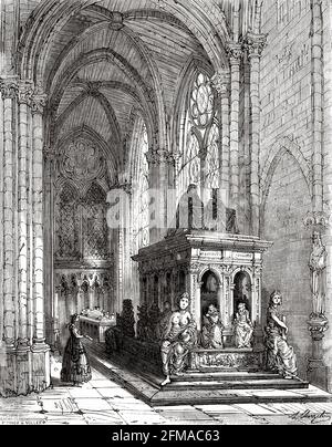 Tomba di Luigi XII Re di Francia (1462-1515) e Anne De Bretagne, Basilica di Saint Denis, Ile de France. Francia. Illustrazione del vecchio XIX secolo incisa da Histoire de la Revolution Francaise 1876 di Jules Michelet (1798-1874) Foto Stock