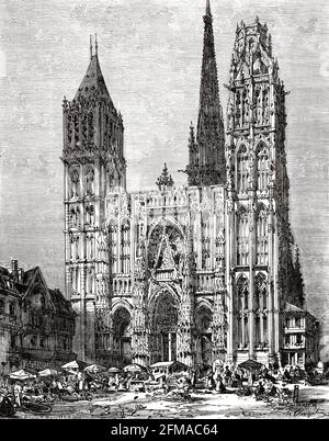 Cattedrale di Rouen. Francia. Illustrazione del vecchio XIX secolo incisa da Histoire de la Revolution Francaise 1876 di Jules Michelet (1798-1874) Foto Stock