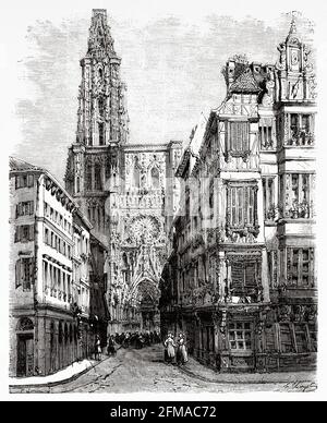 Cattedrale di Strasburgo. Francia. Illustrazione del vecchio XIX secolo incisa da Histoire de la Revolution Francaise 1876 di Jules Michelet (1798-1874) Foto Stock