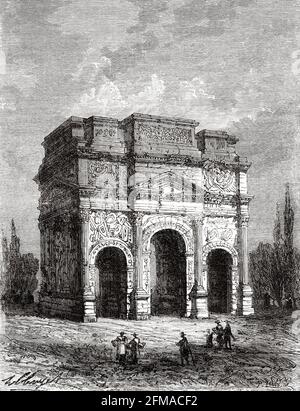 Arco Trionfale Romano d'Orange, Provenza-Alpi-Côte Azzurra, Vaucluse. Francia. Illustrazione del vecchio XIX secolo incisa da Histoire de la Revolution Francaise 1876 di Jules Michelet (1798-1874) Foto Stock