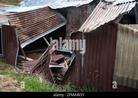 Storico Quailburn Woolshed, vicino a Omarama, McKenzie Country, Canterbury, South Island, Nuova Zelanda Foto Stock