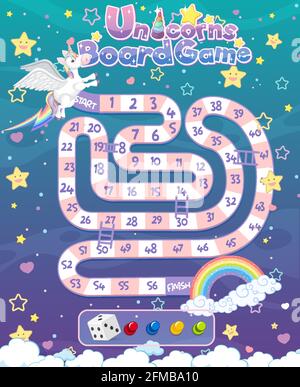 Gioco da tavolo per bambini in stile unicorno pastello modello illustrazione Illustrazione Vettoriale