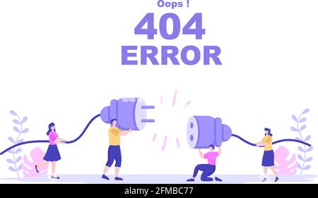 404 errore e pagina non trovata Illustrazione vettoriale. Problema di connessione persa, segnale di avvertenza o interruzione del sito. Modello pagina di destinazione Illustrazione Vettoriale