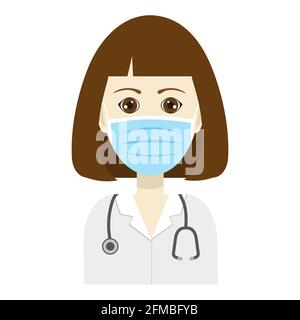Donna medico che indossa maschera blu viso Illustrazione Vettoriale