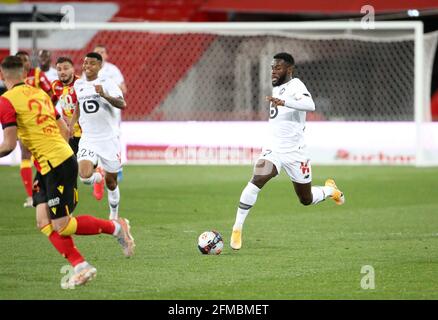 Jonathan Bamba di Lille durante il campionato francese Ligue 1 partita di calcio tra RC Lens e Lille OSC (LOSC) il 7 maggio 2021 allo Stade Bollaert-Delelis di Lens, Francia - Foto Jean Catuffe / DPPI Foto Stock