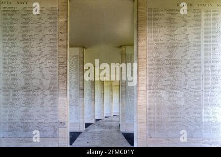 Nomi dei militari deceduti, il cimitero e memoriale americano di Manila, Filippine Foto Stock