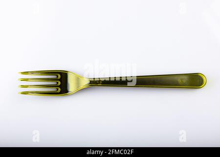 Posate in plastica, forchetta colorata, adatte per viaggi Foto Stock