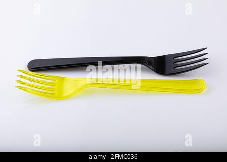 Posate in plastica, forchetta colorata, adatte per viaggi Foto Stock