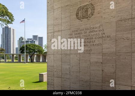 Nomi dei militari deceduti, il cimitero e memoriale americano di Manila, Filippine Foto Stock