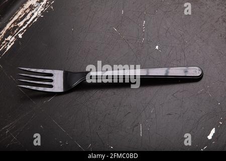 Posate in plastica, forchetta colorata, adatte per viaggi Foto Stock