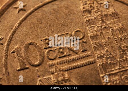 Serie di macro shot di monete in euro. Inverso di 10 centesimi. Paese Austria Foto Stock