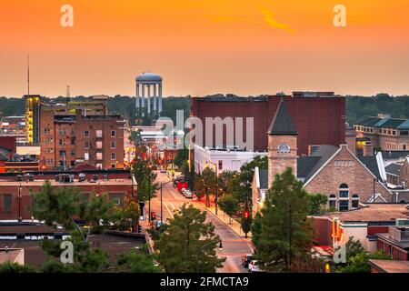 La Columbia, Missouri, Stati Uniti d'America downtown skyline della città al crepuscolo. Foto Stock