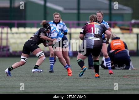 DURHAM CITY, REGNO UNITO. 8 MAGGIO Alana Bainbridge of Darlington Mowden Park Sharks e Alex Eddie of Harlequins Women durante la partita FEMMINILE ALLIANZ PREMIER 15S tra DMP Durham Sharks e Harlequins a Maiden Castle, Durham City, sabato 8 maggio 2021. (Credit: Chris Booth | MI News) Credit: MI News & Sport /Alamy Live News Foto Stock