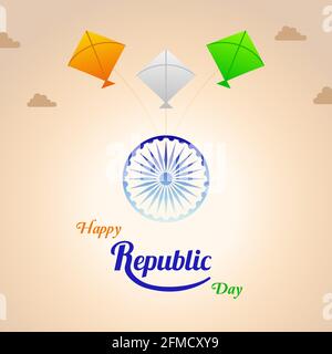 Happy Republic Day tricolore saluto origami carta stile banner. Elementi decorativi della bandiera indiana per il festival nazionale. Illustrazione Vettoriale