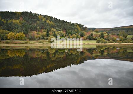 Paesaggistico paesaggio autunnale a Glendalough Lower Lake nella contea di Wicklow, Irlanda. Foto Stock