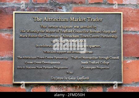 La targa informativa Altrincham Market Trader Foto Stock