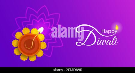 Happy Diwali Festival saluto layout con lampade tradizionali diya. Splendido sfondo con elementi decorativi indiani. Illustrazione Vettoriale