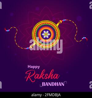 Buon modello di Raksha Bandhan con l'illustrazione creativa di Rakhi. Raksha Bandhan Festival saluto sfondo. Illustrazione Vettoriale