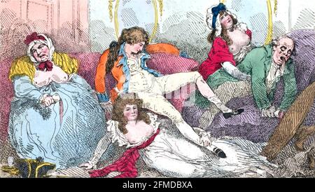 IL FIGLIO PRODIGO di Thomas Rowlandson circa 1785. Il Principe di Galles - più tardi Giorgio IV - gola iv, è mostrato lounging su un divano in un bordello Foto Stock