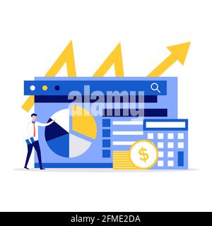 Concetto di illustrazione vettoriale di revisione finanziaria con caratteri. Stile piatto moderno per landing page, app mobile, poster, volantino, modello, banner web, informazioni Illustrazione Vettoriale