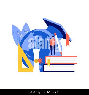 Concetto di illustrazione vettoriale Education con caratteri. Illustrazione vettoriale moderna in stile piatto per landing page, app mobile, poster, volantino, modello, Illustrazione Vettoriale