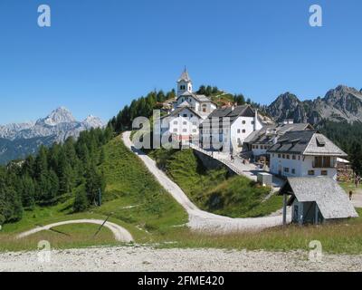 Lussari, Italia - 5 agosto 2007: Lussari è un luogo di pellegrinaggio in Italia e vicino a Slovenia e Austria Foto Stock