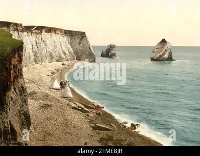 Baia di acqua dolce e Stag Rock, Isola di Wight circa 1890-1900 Foto Stock