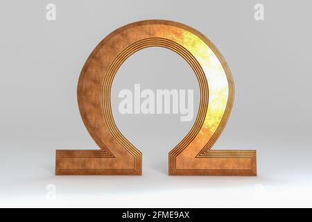 un simbolo "ohm" dorato metallico (rendering 3d) Foto Stock