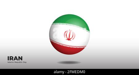 Giornata della Repubblica Islamica dell'Iran con la palla di bandiera dell'iran. Buon modello per il progetto della Giornata Nazionale dell'Iran. Illustrazione Vettoriale