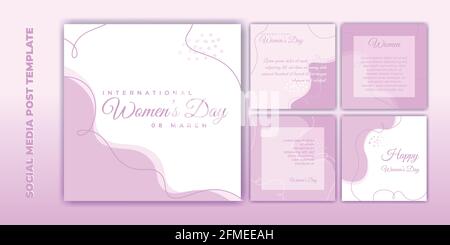 Modello di post sui social media. Il design del banner del giorno della donna internazionale. Set di modelli di social media con design rosa e femminile. Buon modello per online Illustrazione Vettoriale