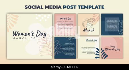 Modello di post sui social media. Il design del banner del giorno della donna internazionale. Set di modelli di social media con design femminile viola. Buon modello per onlin Illustrazione Vettoriale