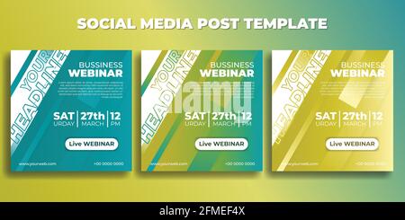 Set di modelli di post sui social media. Banner Webinar aziendale con design giallo verde. Buon modello per la pubblicità online design. Illustrazione Vettoriale