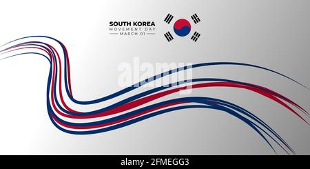 Giornata del movimento Indipendenza della Corea del Sud. Flying Red e blu banner design. Buon modello per il Sud Corea nazionale giorno design. Illustrazione Vettoriale