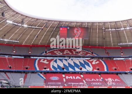 Anzeigetafel mit 9 Meisterschaften Bayern München - Borussia Mönchengladbach 08.05.2021, Fussball, 1. Bundesliga, Saison 2020/21 Foto: Moritz Müller Foto Stock