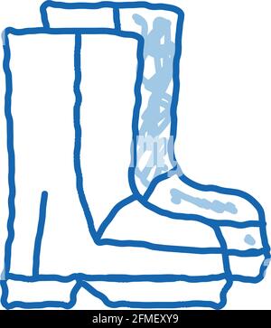 Materiale impermeabile stivali da calcio Scarpe doodle icona illustrazione disegnata a mano Illustrazione Vettoriale
