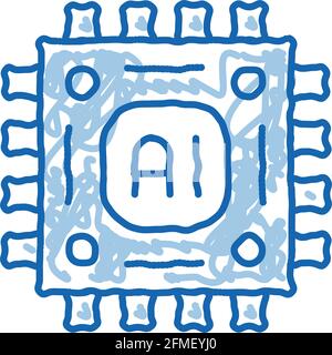 Intelligenza artificiale Microchip doodle icona disegnata a mano illustrazione Illustrazione Vettoriale