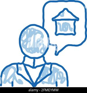 Personaggio uomo pensare sogno Comprare Casa doodle icona disegnata a mano illustrazione Illustrazione Vettoriale