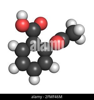 La molecola di farmaco di acido acetilsalicilico dell'aspirina 3D rende la struttura chimica Foto Stock