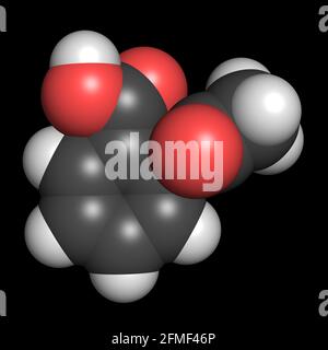 La molecola di farmaco di acido acetilsalicilico dell'aspirina 3D rende la struttura chimica Foto Stock