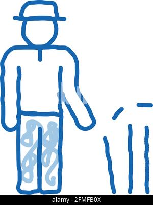 Silhouette di Cricket Player doodle icona disegnata a mano illustrazione Illustrazione Vettoriale