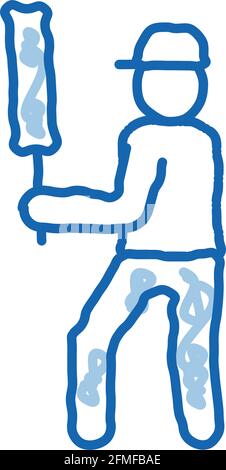 Cricket Player icona di Doodle battitore disegnata a mano illustrazione Illustrazione Vettoriale