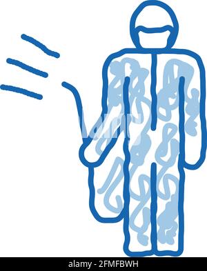 Umano con aerosol chimico doodle icona disegnata a mano illustrazione Illustrazione Vettoriale