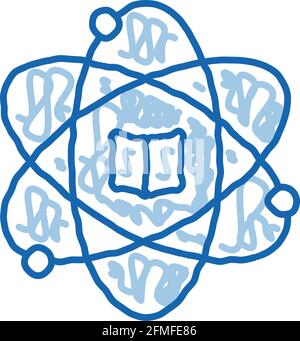 Atom Chemistry Study Doodle icona disegnata a mano illustrazione Illustrazione Vettoriale