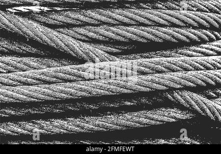 Trama di sovrapposizione in difficoltà della corda intrecciata. Sfondo grunge. Illustrazione vettoriale astratta a mezzitoni Illustrazione Vettoriale