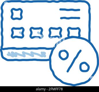 Percentuale di credito icona doodle carta illustrazione disegnata a mano Illustrazione Vettoriale