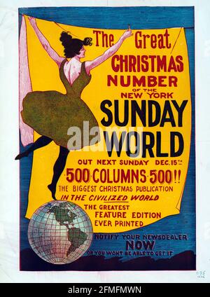 Copertina per il New York Sunday World, fine del 1800, inizio del 1900. Splendido stile Art Nouveau. Arte divertente da scaricare. Foto Stock