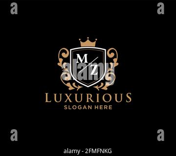 Modello del logo MZ Letter Royal Luxury in arte vettoriale per ristoranti, Royalty, Boutique, caffè, hotel, Araldica, Gioielli, Moda e altri vettori illustratore Illustrazione Vettoriale