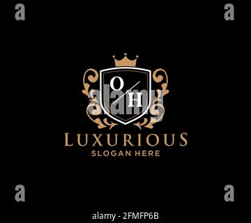 Modello di logo OH Letter Royal Luxury in Vector Art per ristoranti, Royalty, Boutique, Cafe, Hotel, Araldica, Gioielli, Moda e altri vettori illustratore Illustrazione Vettoriale