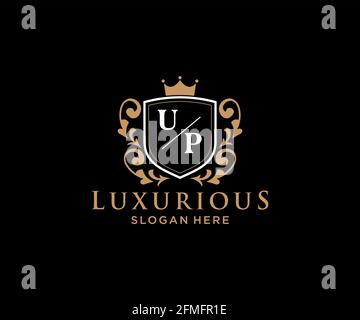 UP Letter Royal Luxury Logo template in arte vettoriale per Ristorante, Royalty, Boutique, Cafe, Hotel, Araldica, Gioielli, Moda e altri vettori illustratore Illustrazione Vettoriale